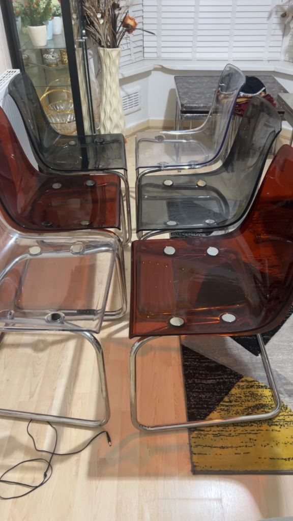 Set of 6 Vintage Smoked Perspex Dining Chairs with Chrome Legs