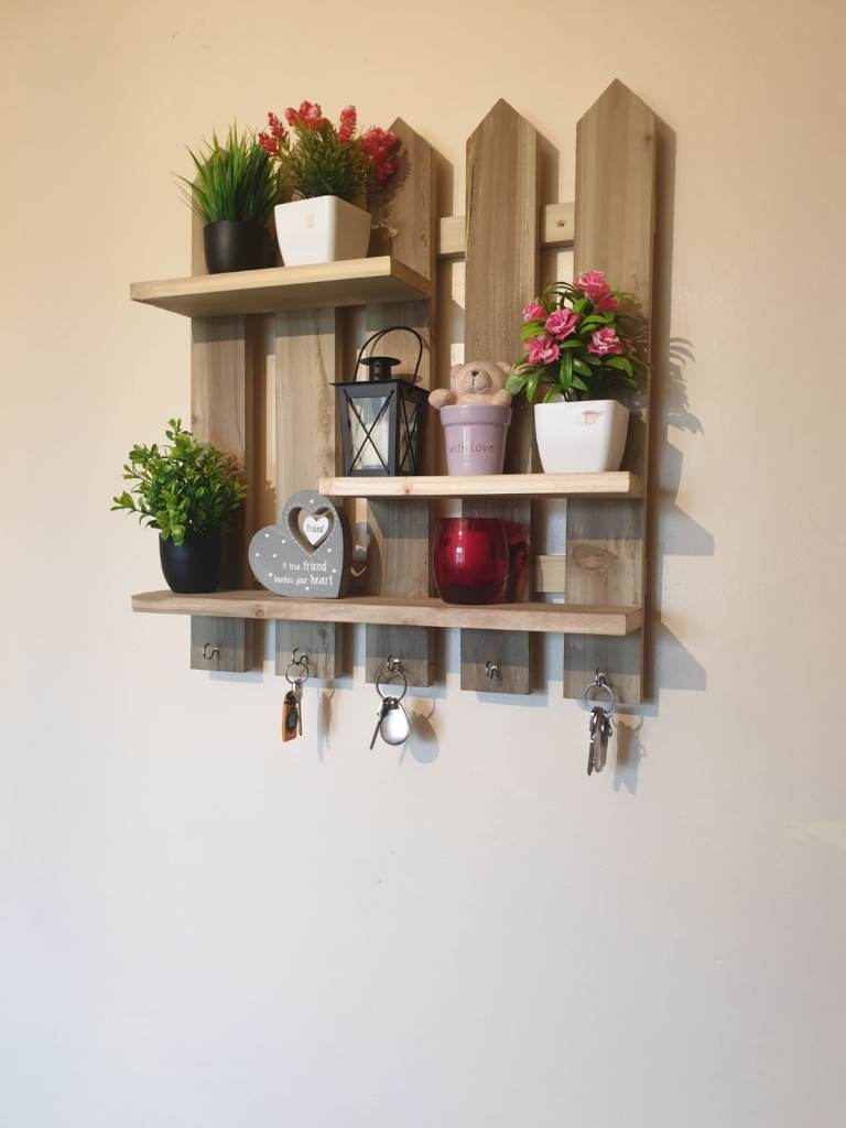 Wooden Wall Shelf with Key holders