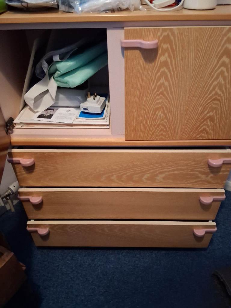 Wooden Wardrobe with Drawers and Shelves