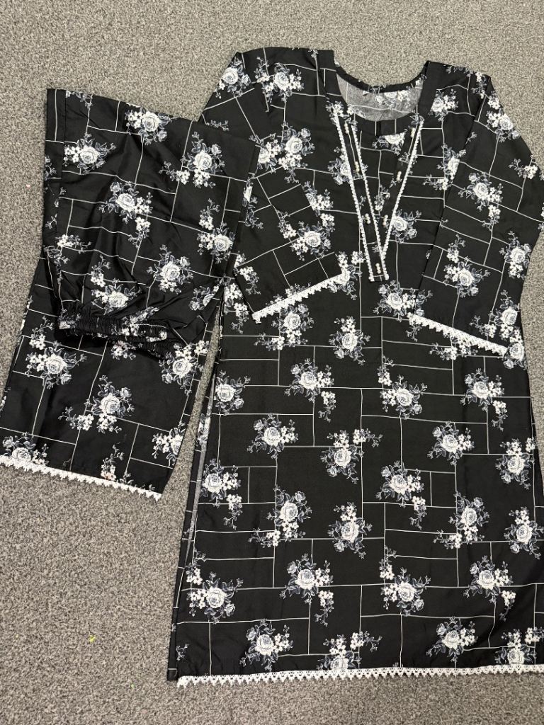 Black Floral Print 2-Piece Outfit – summer dress 