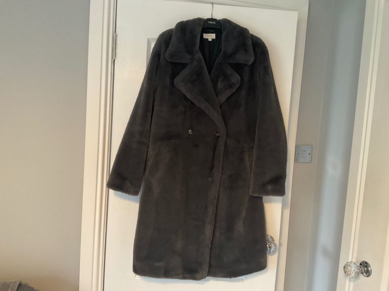 Next Grey Full Length Faux Fur Coat