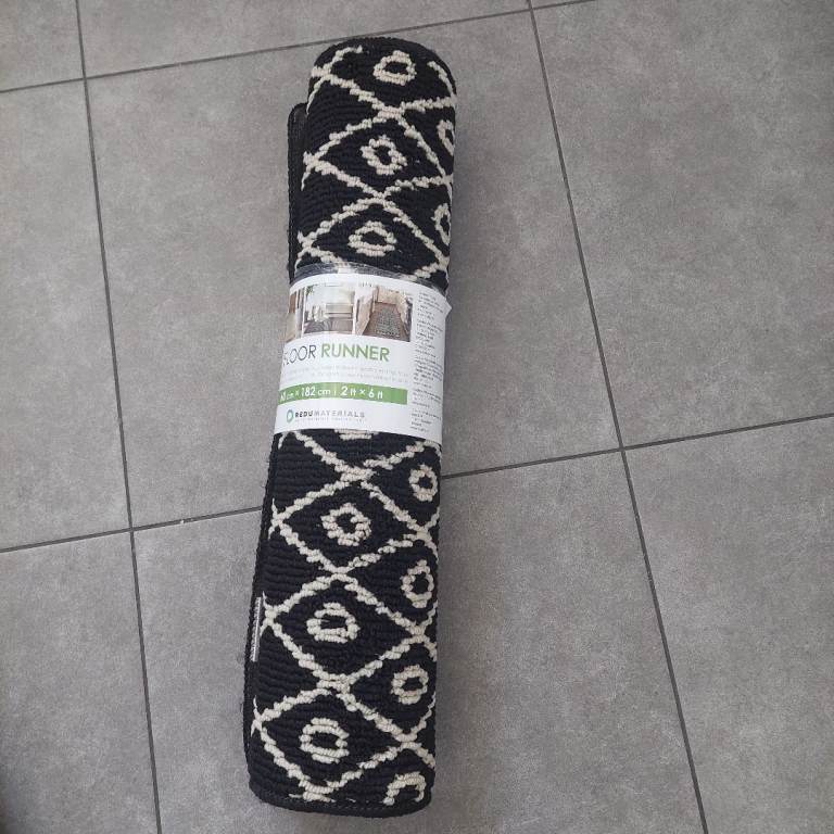 New Black & White Geometric Cotton Floor Runner Rug