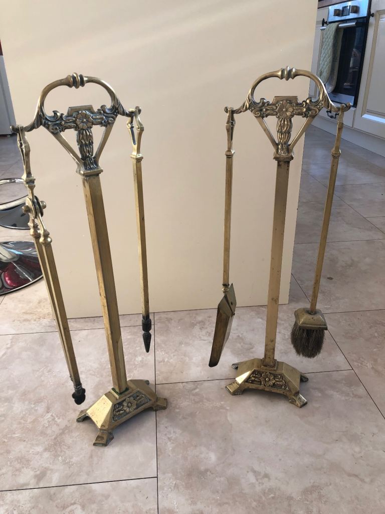 Antique brass companion set