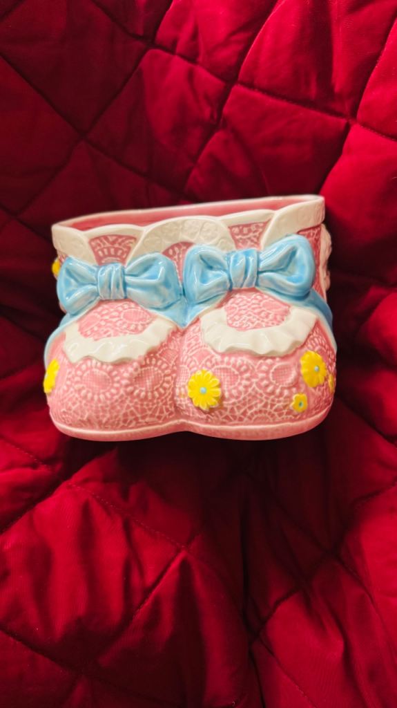 Cute Pink Ceramic Baby Bootie Planter - As Good As New