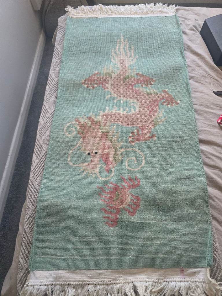 Vintage handmade Chinese wool rug runner x2