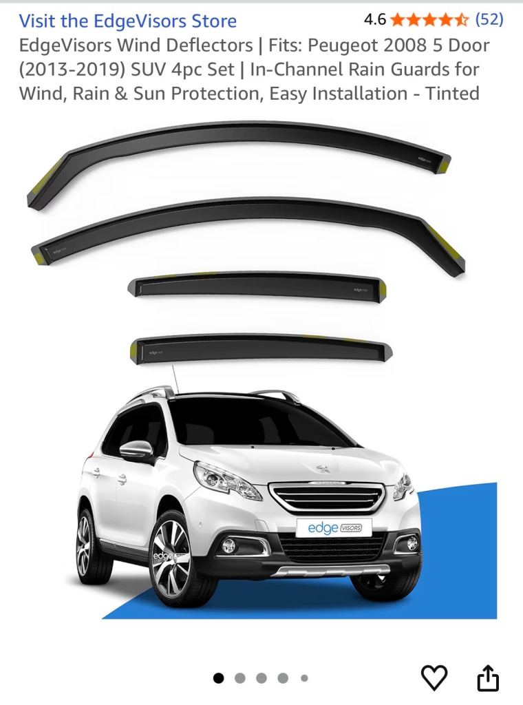 EdgeVisors Wind Deflectors Fits: Peugeot 2008 5 Door (2013-2019) 