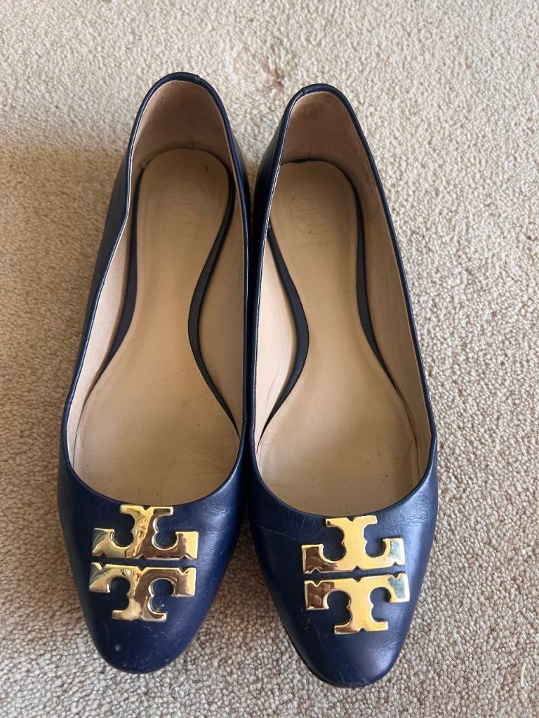 Tory Burch Blue Leather Flats - Size 6M, Fair Condition