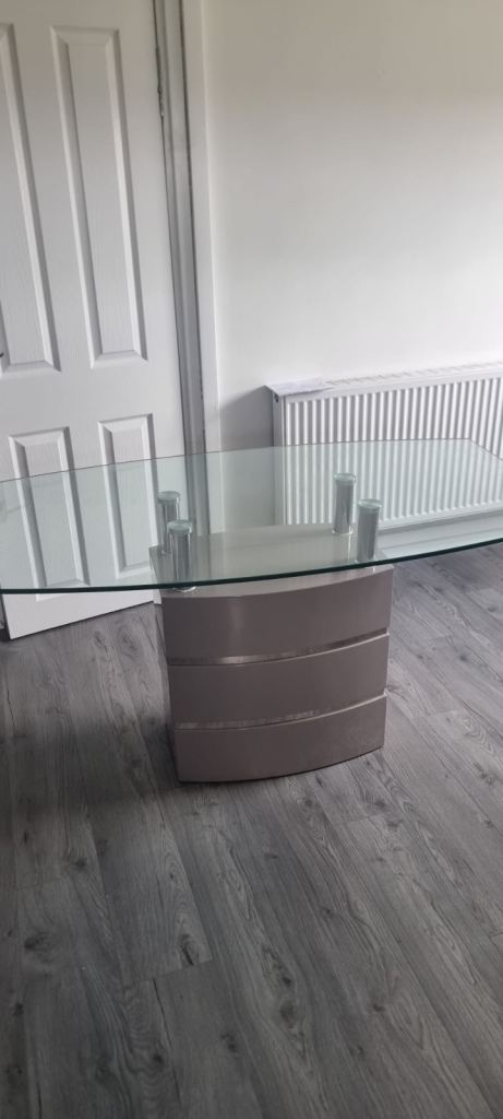 Glass Top Coffee Table with Curved Base Unit