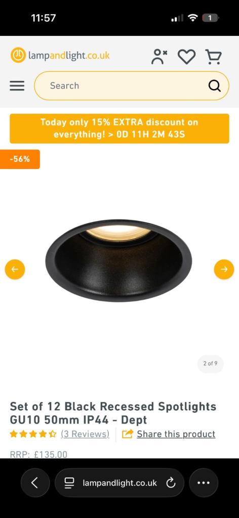 BRAND NEW SEALED BOXED, Matt Black Recessed Spotlights GU10 50mm IP44 42 AVAILABLE £6 EACH