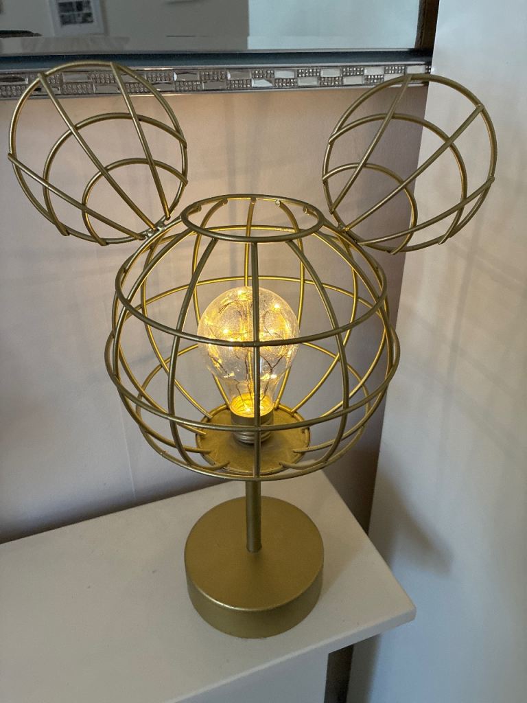 Mickey Mouse Gold Effect Metal Cage Table Lamp - Good Condition
