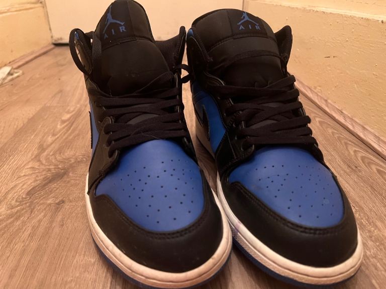 Nike Air Jordan 1 Mid Trainers - Black/Blue, Good Condition