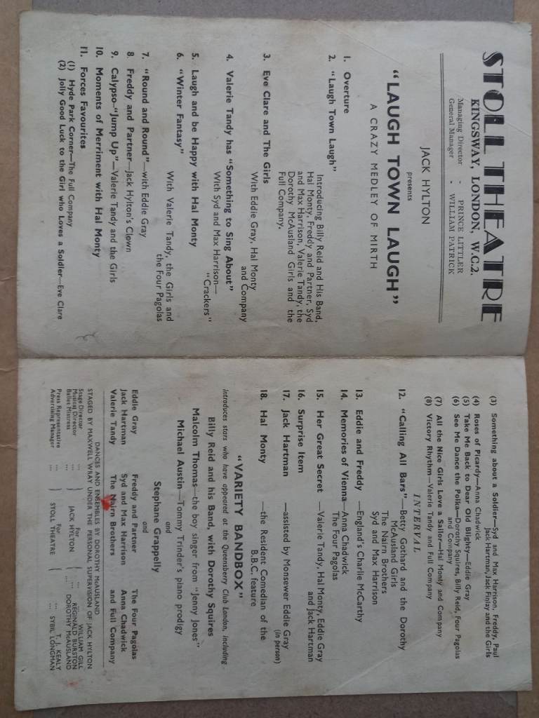 1945 programme of 'Laugh Town Laugh'  at the Stoll Theatre, Kingsway, London