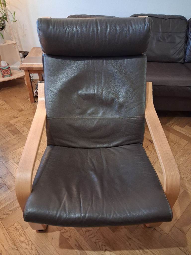 Ikea brown leather poang chair