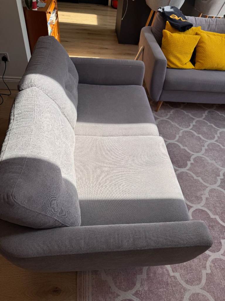 Pair of Modern Grey Fabric Sofas (3-Seater & 2-Seater) - £180 For Both