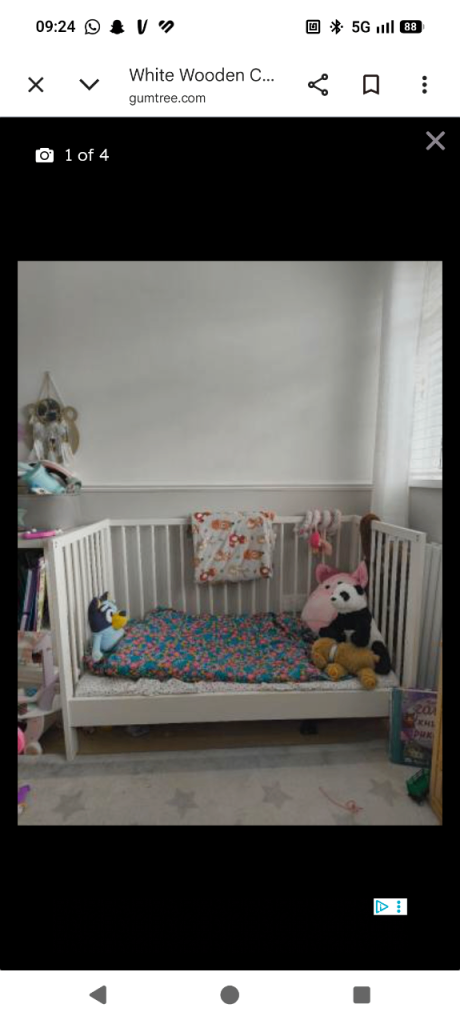 White Wooden Cot Bed – Good Condition