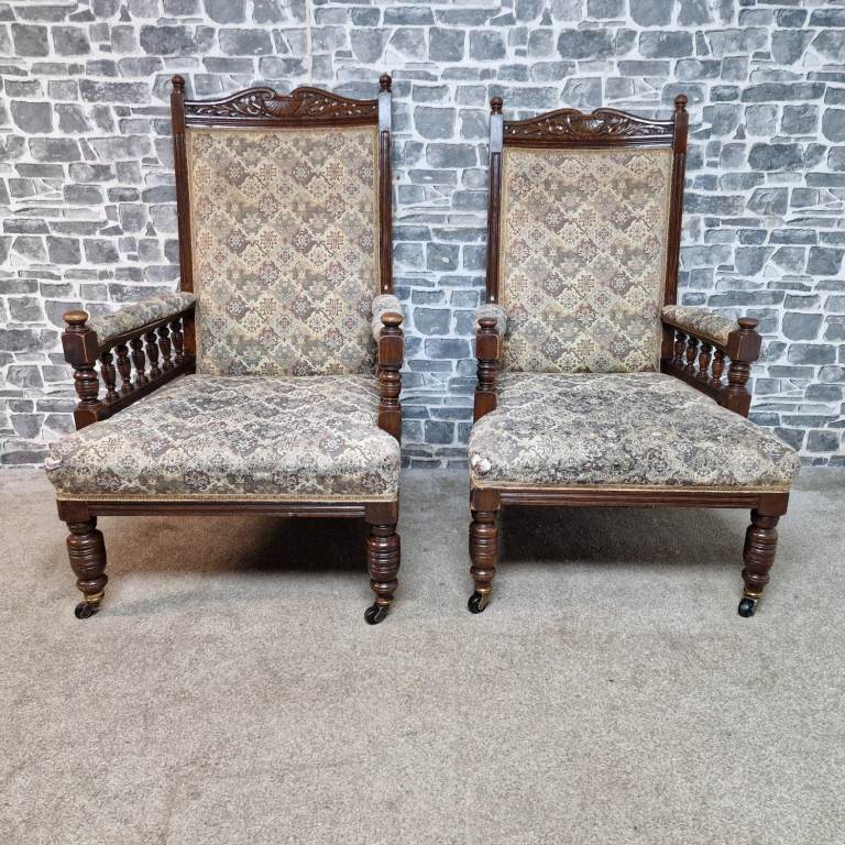 Pair of Vintage His & Hers Armchairs on Castors