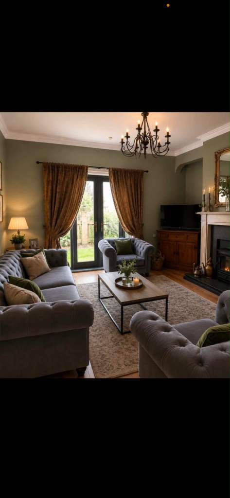 Grey Velvet Chesterfield Sofa – Good Condition