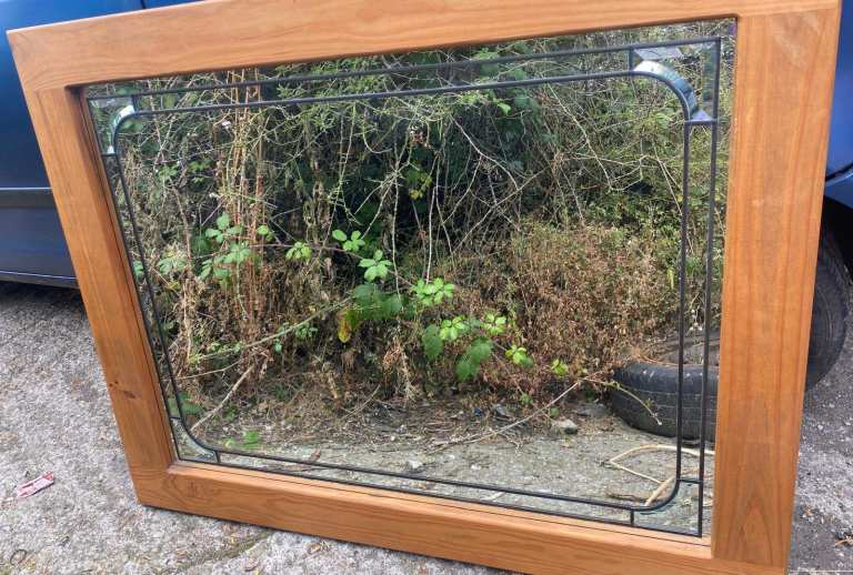 Wooden Framed Mirror with Decorative Glass Detail