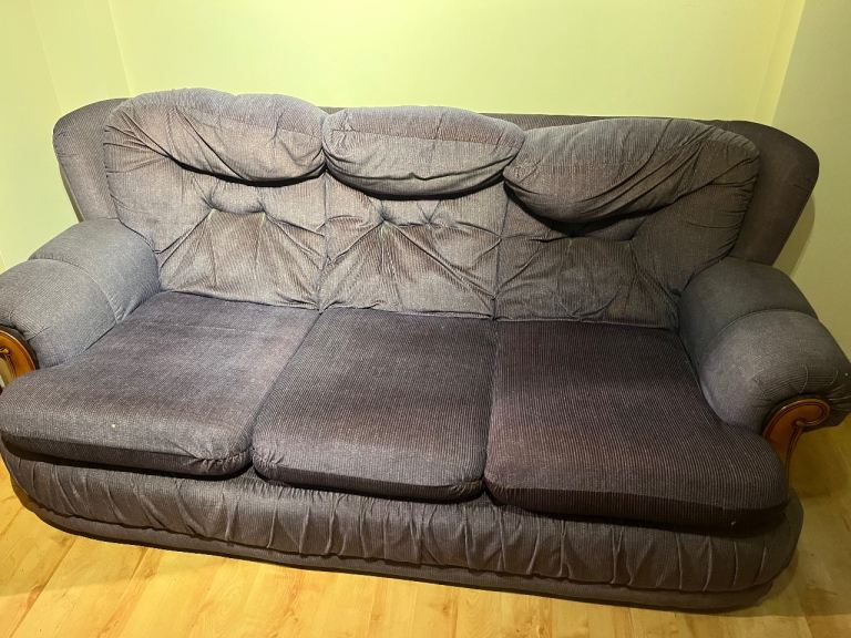 Purple Fabric Sofa and 2 Armchairs