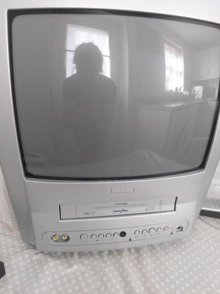 Philips CRT TV with Built-in VCR - Silver, Good Condition