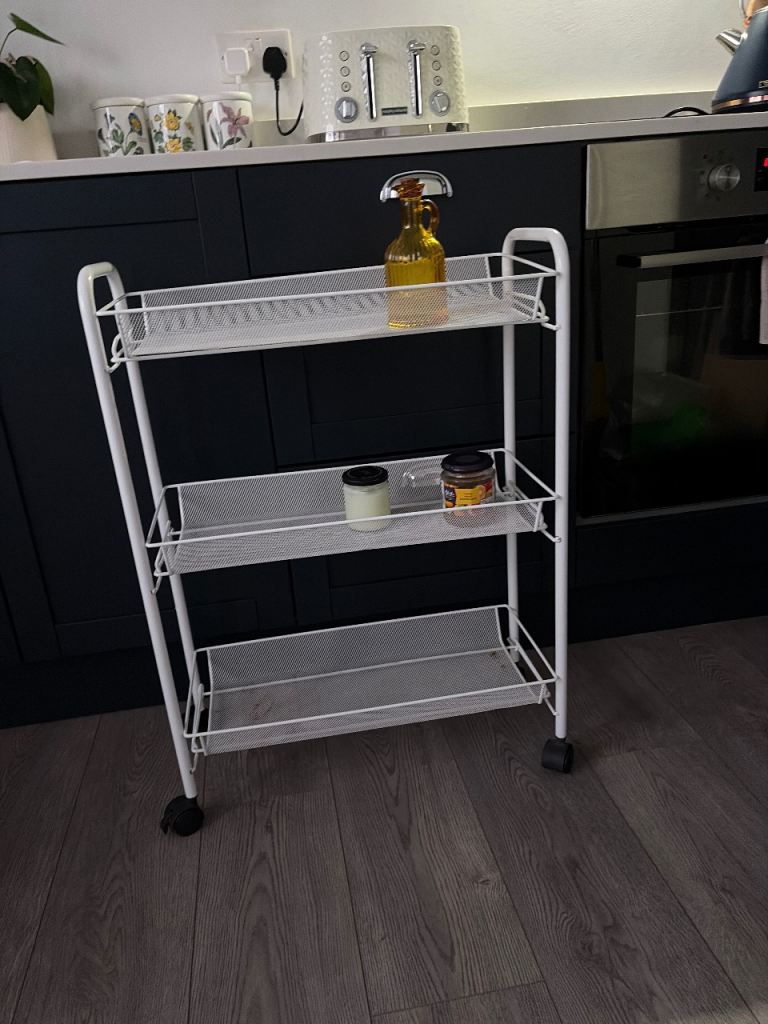 White Mesh 3 Tier Storage Trolley