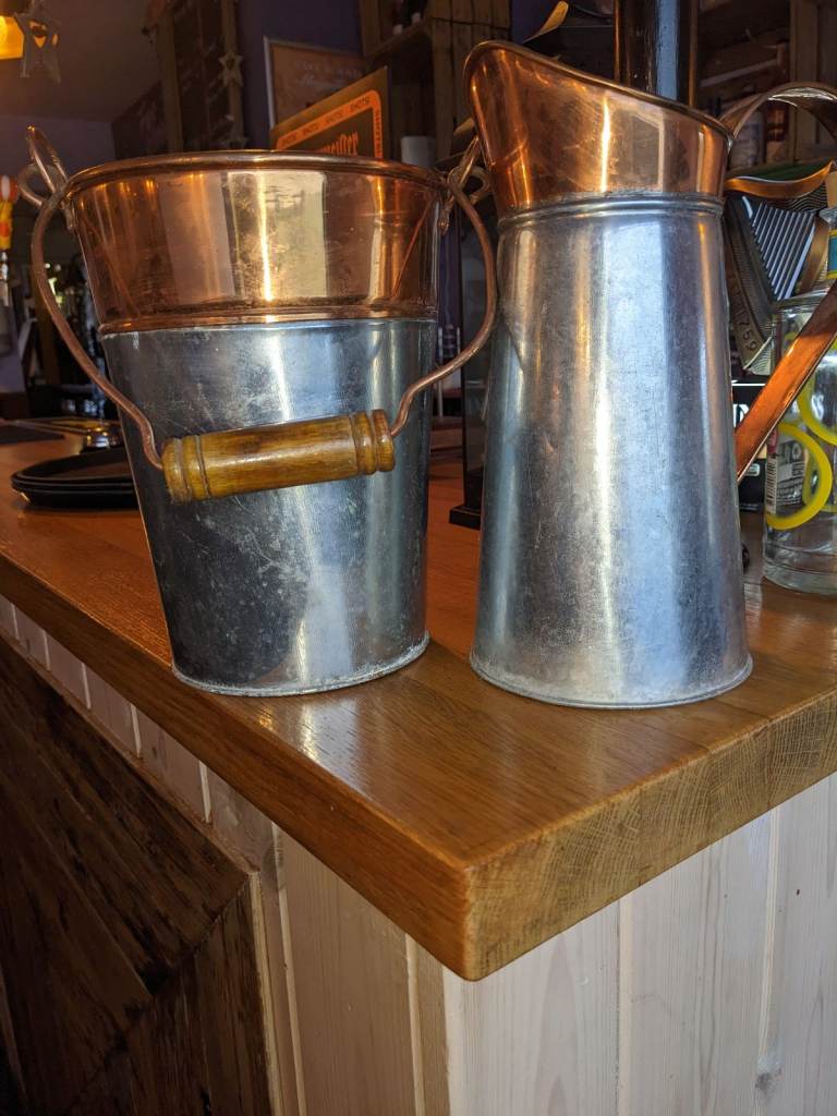 Copper & steel jug plus plant holder