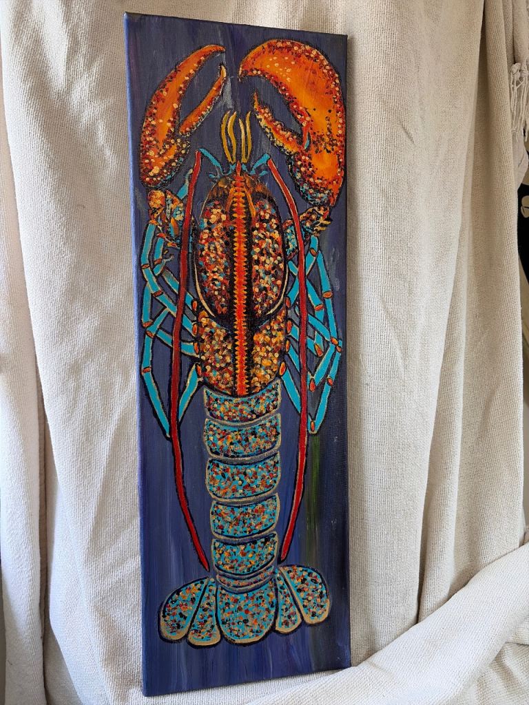 Colourful Lobster Painting on canvas – Good Condition