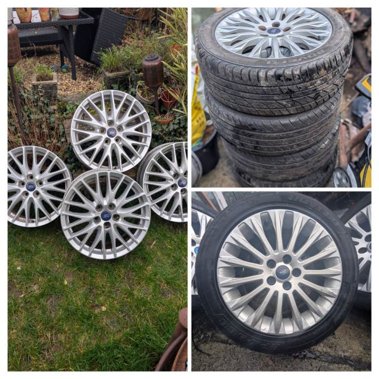 Set of 8 ford 17 inch wheels 4 with decent tyres and 4 without 