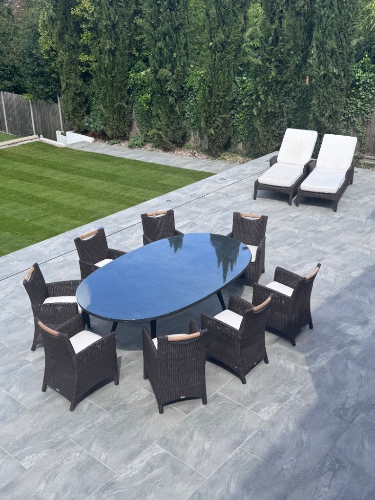 Premium Large Outdoor Rattan Dining Set + 2 Sun Loungers – Seats 8 comfortably £1’290 ONO