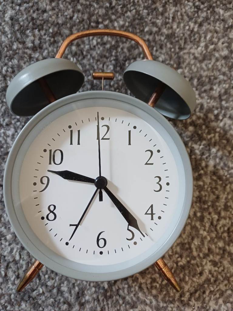 Grey Twin Bell Alarm Clock – Good Condition