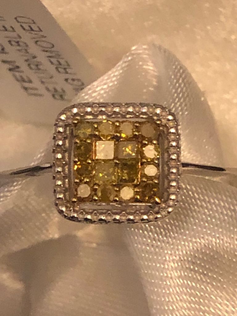 Yellow Diamonds Size S Sterling Silver 925 platinum overlay New 