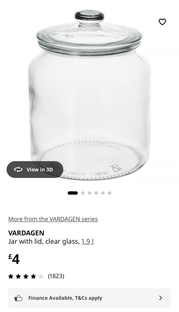 VARDAGEN Clear Glass Jar with Lid 1.9L – Brand New