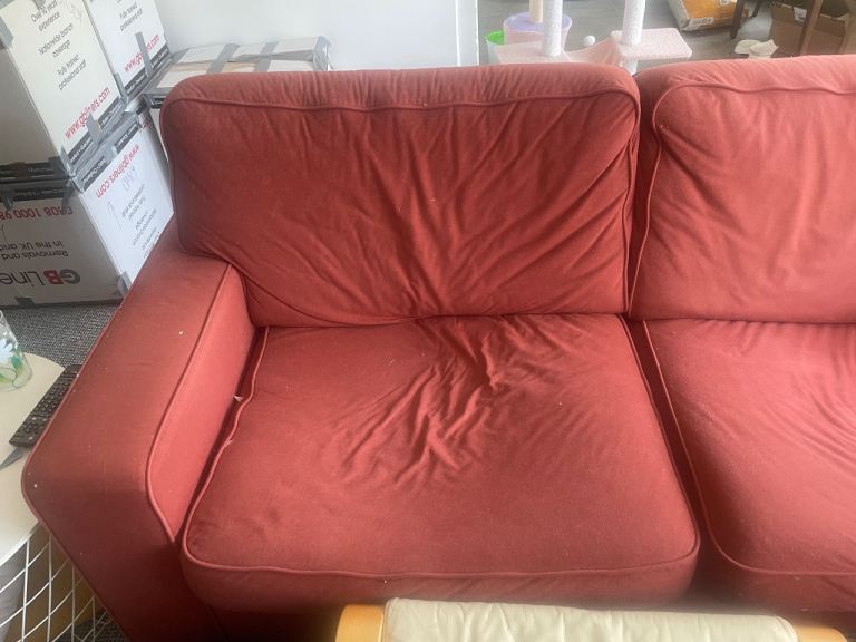 Free if you collect - Red Fabric Sofa – Fair Condition, Comfy Two-Seater