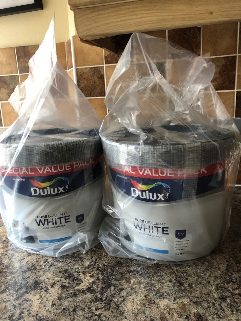 Dulux 7L Matt white paint tubs (2)