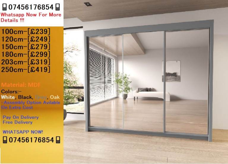 Massive Clearance Sale!! New Chicago Wardrobe With Sliding Mirror 2/3 Doors!!