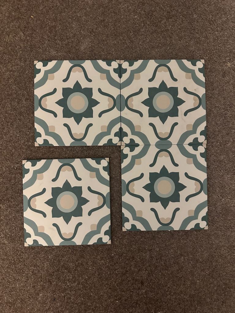 Fired Earth floor tiles Nazare blue/grey/pink