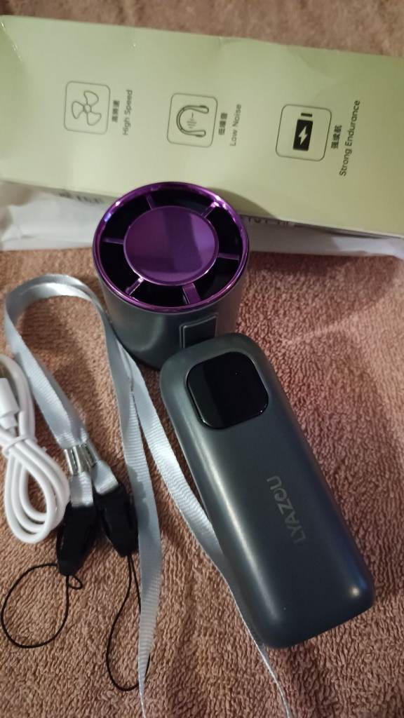 Purple and black handheld digital fan 