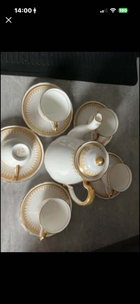 Elegant White and Gold Tea Set - Good Condition