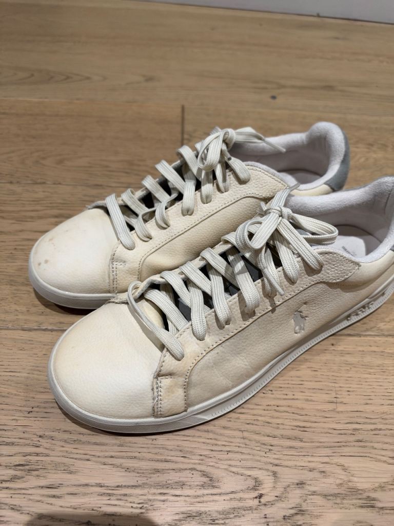 Polo Ralph Lauren White Leather Trainers – Good Condition