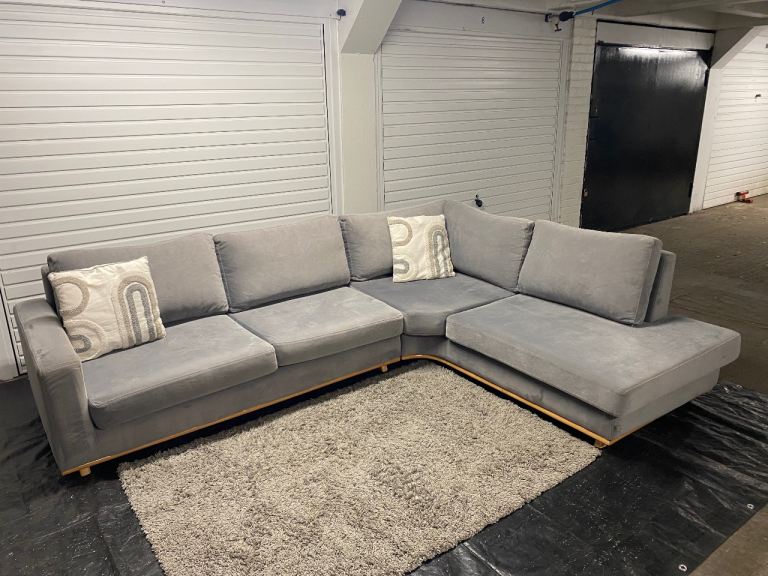 Large Grey Corner Sofa (Velvet Feel) – Fair Condition