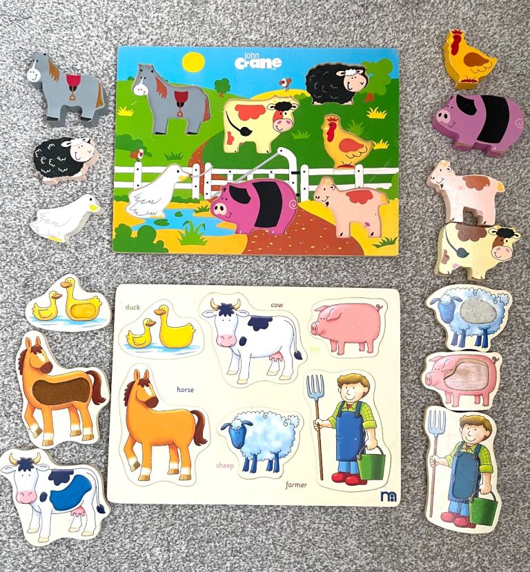 2 x wooden puzzles farm animals toddlers toys child play BR1 Bromley 