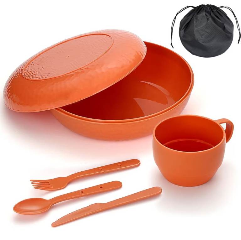 6-Piece Camping Mess Kit with Bowl, Plate, Cup, Spoon, Fork, Knife and Carry Bag
