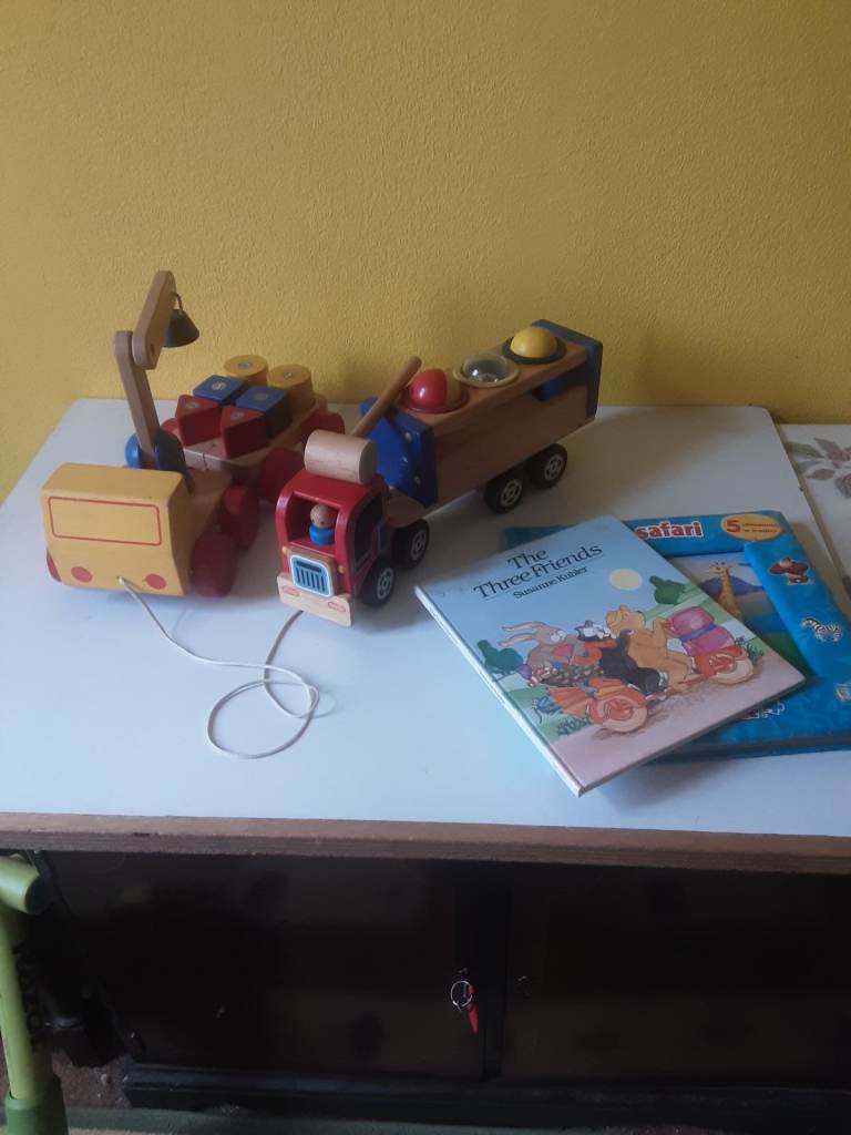 Child's  wooden  vehicles with trailers  .1st with magnetics 2nd tap the balls .