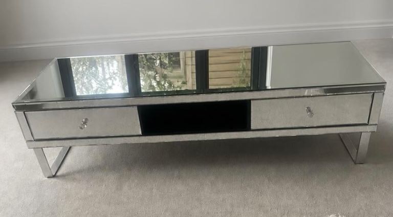 Mirrored TV Stand with Storage – Good Condition