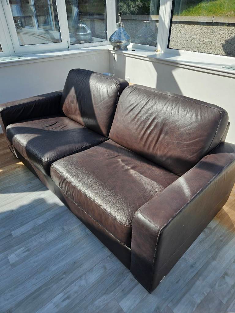 Chocolate brown leather sofa