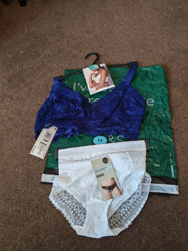 New M&S bralette top size 14 and new M&S white bikini knickers size 14.