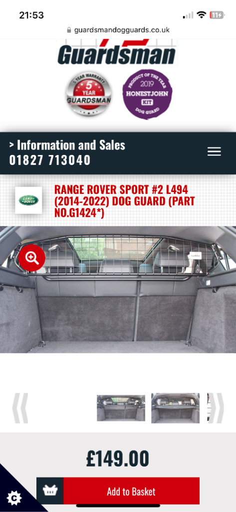 Gaurdsman Dog Gaurd for Range Rover Sport 