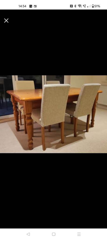 Farmhouse pine dining table & chairs 