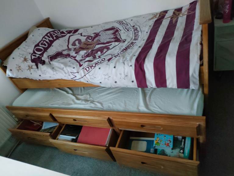 Pine Single Cabin Bed with Pull-Out Trundle Guest Bed