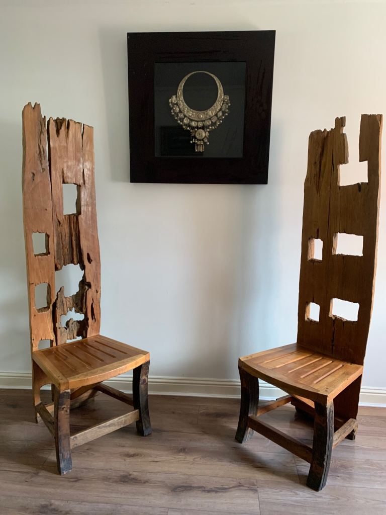 Vintage Balinese teak folk art chairs